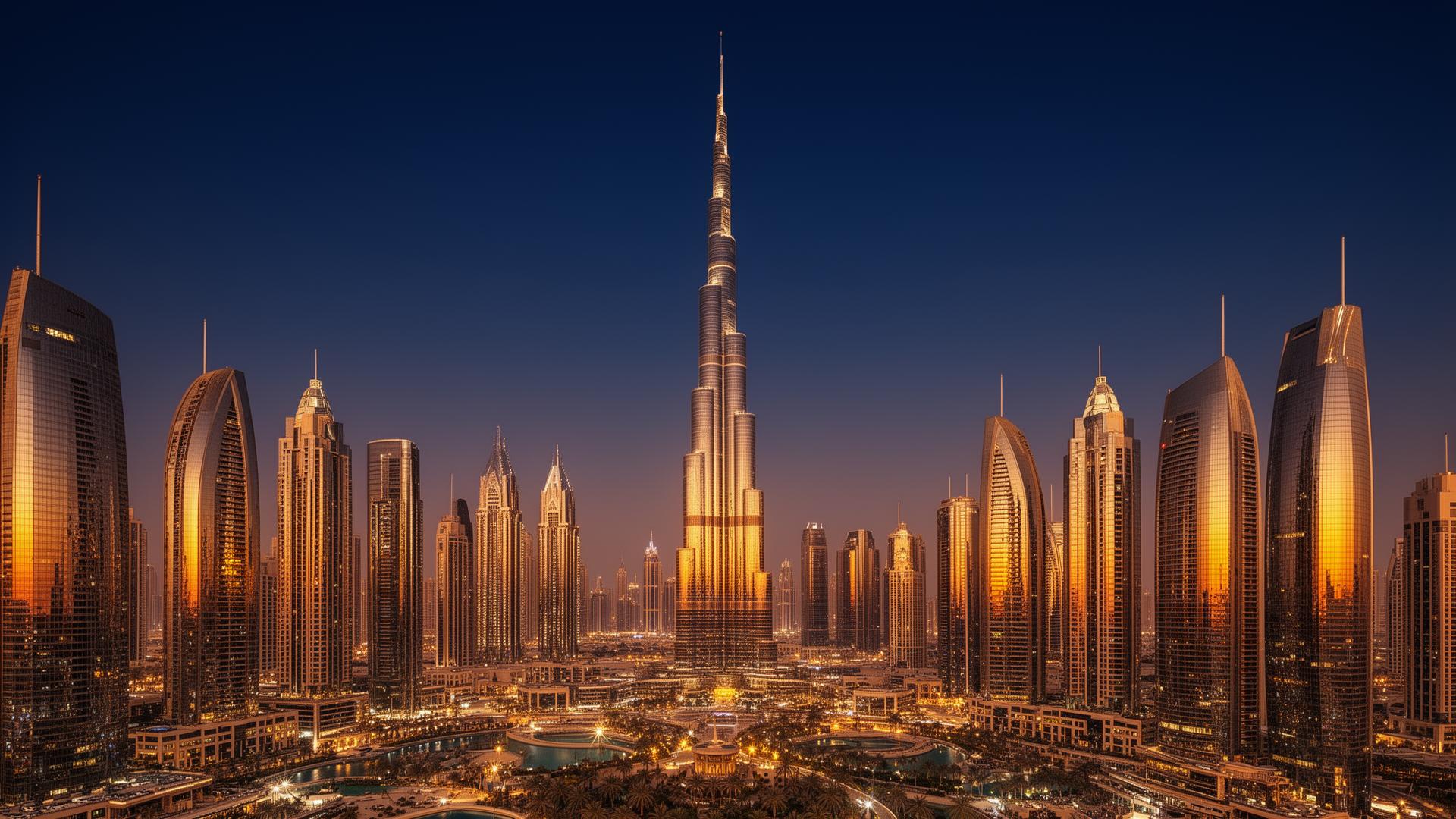 Dubai Skyline bei Dämmerung